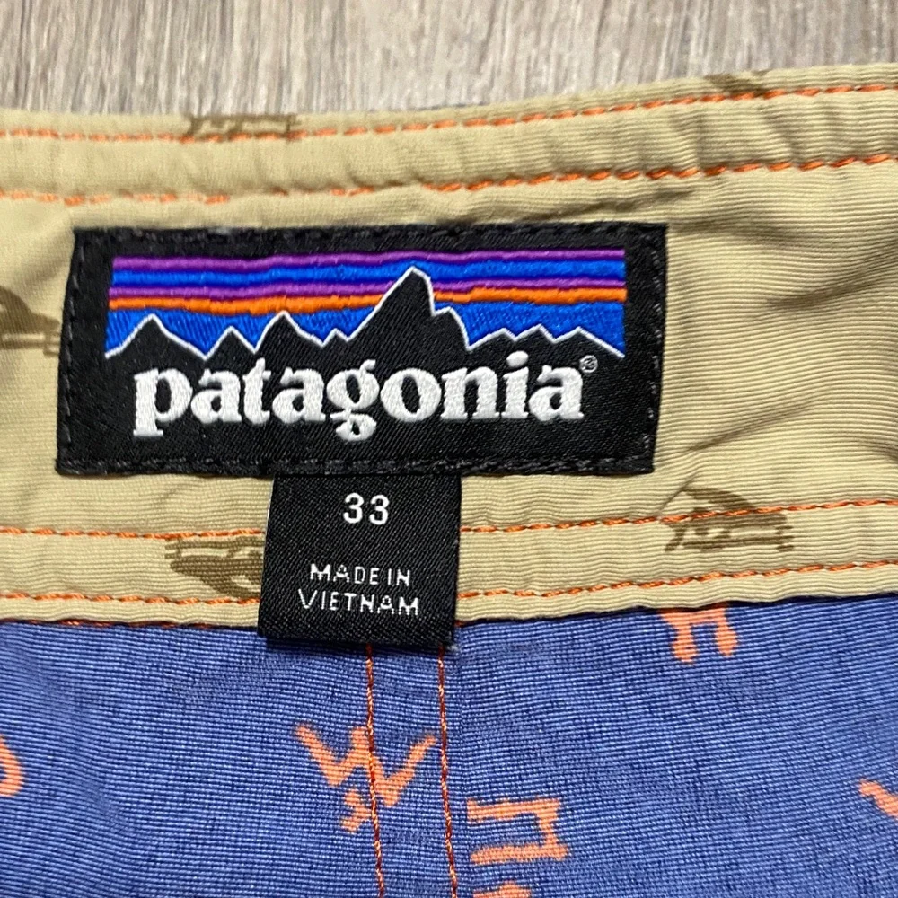 Patagonia Navy Blue and Orange Men's Swim Board Shorts